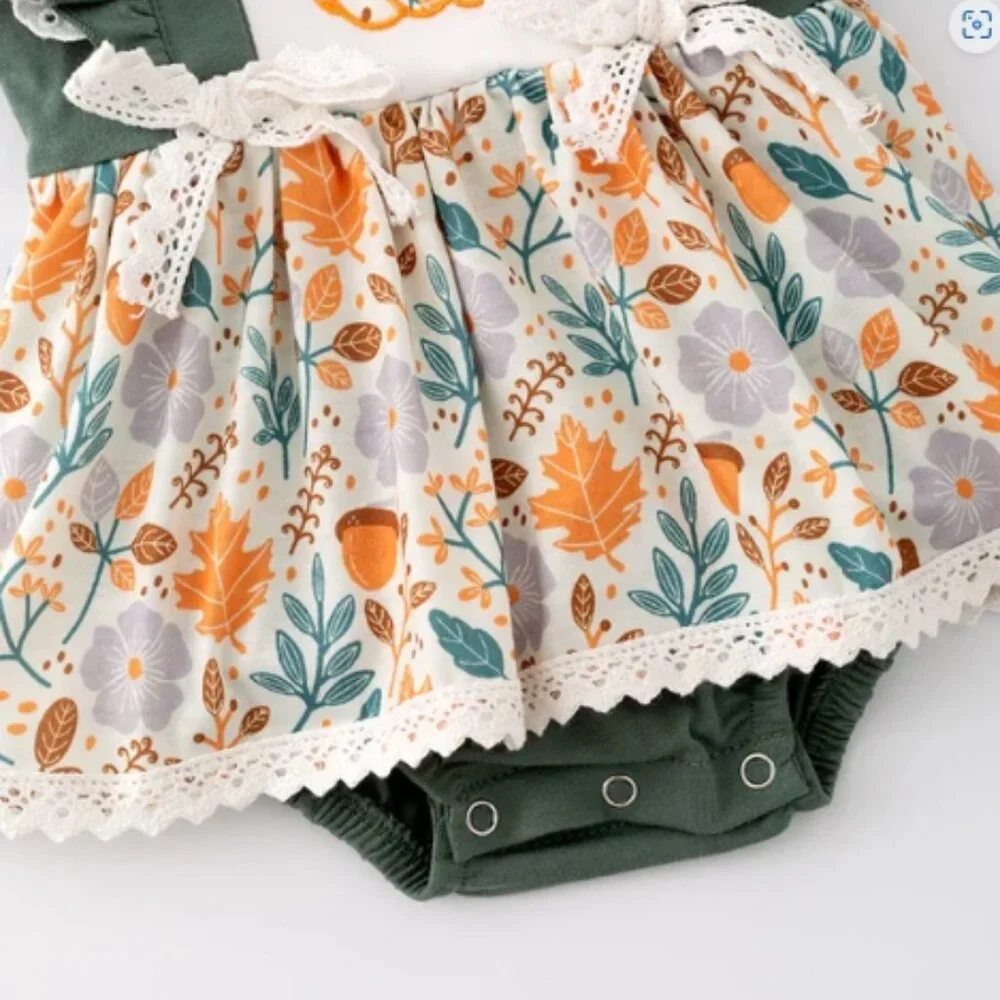 Boutique Baby Girls Floral Pumpkin Romper Jumpsuit Dress